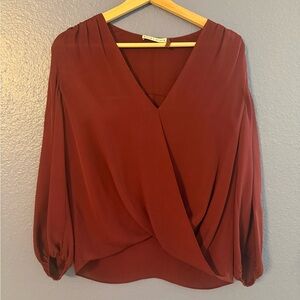 Alice + Olivia Brick Red Draped Surplice Blouse